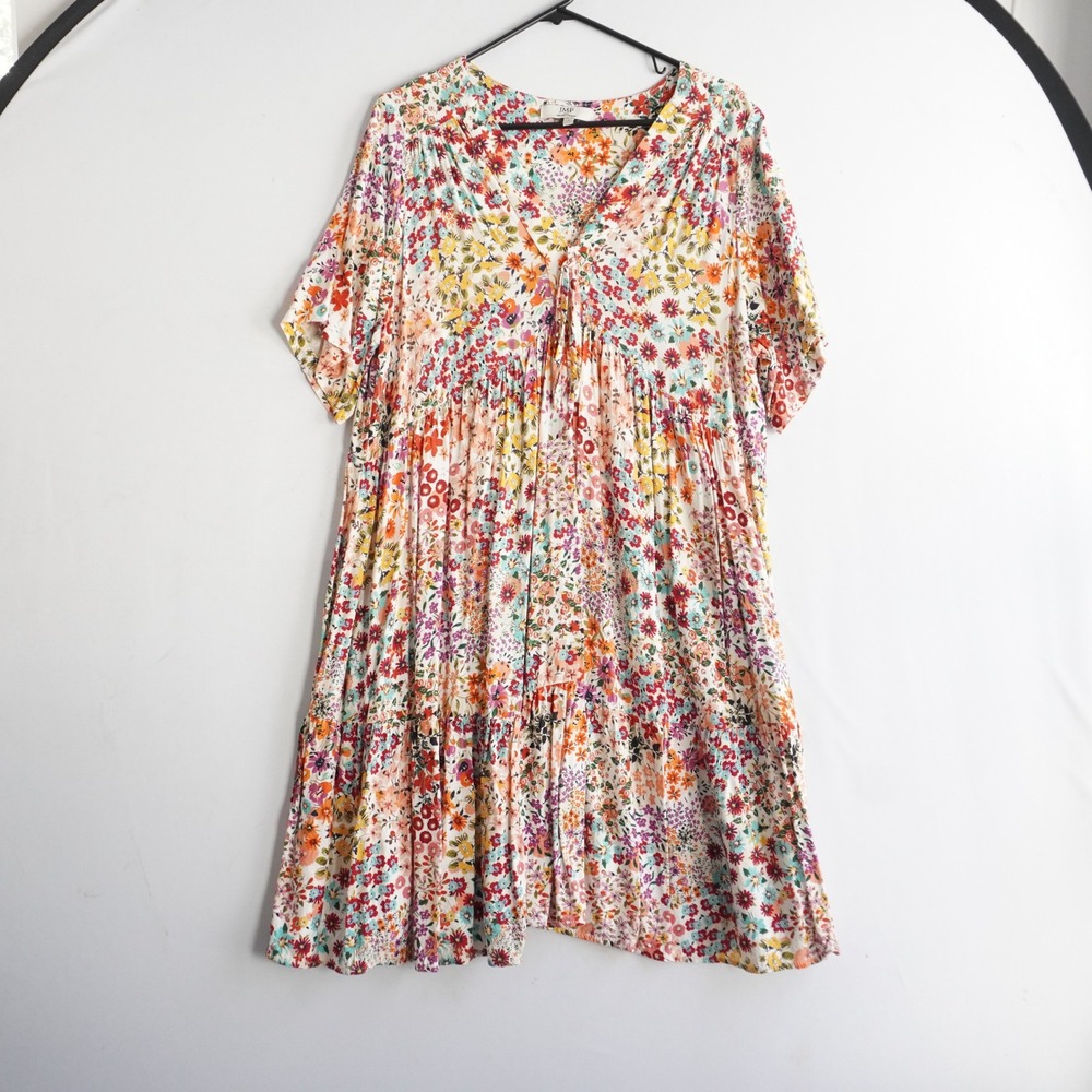 Jean Marc Philippe Floral Tiered V Neck Midi Summer Dress Size 22/4 Cottagecore
